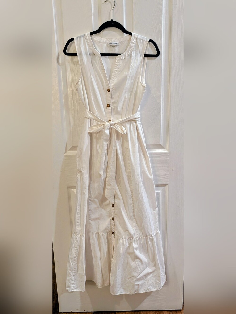 White Cotton Calvin Klein Sundress With Belt